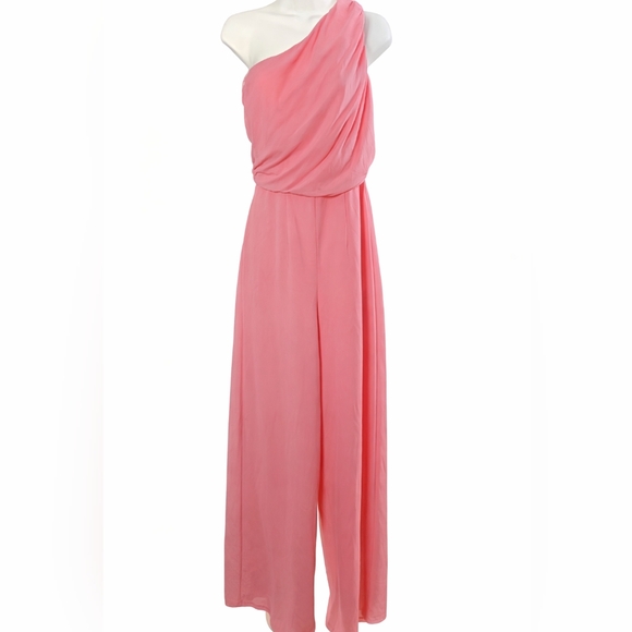 Love By Design Dresses & Skirts - Love By Design One Shoulder Pink Wide Leg Jumpsuit Romper Sz Medium